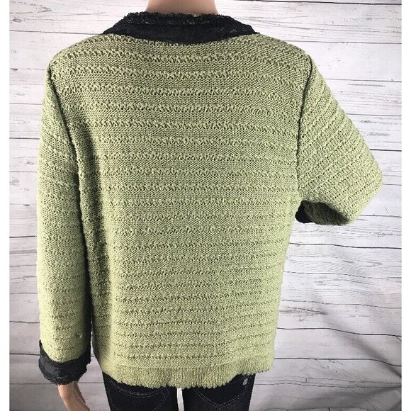 Bandolino Cardigan Sweater Olive Green Black Lace Trim - Picture 7 of 10